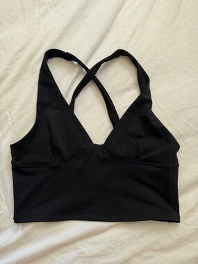 L space revolve black longline sports bra supportive seaming criss cross back